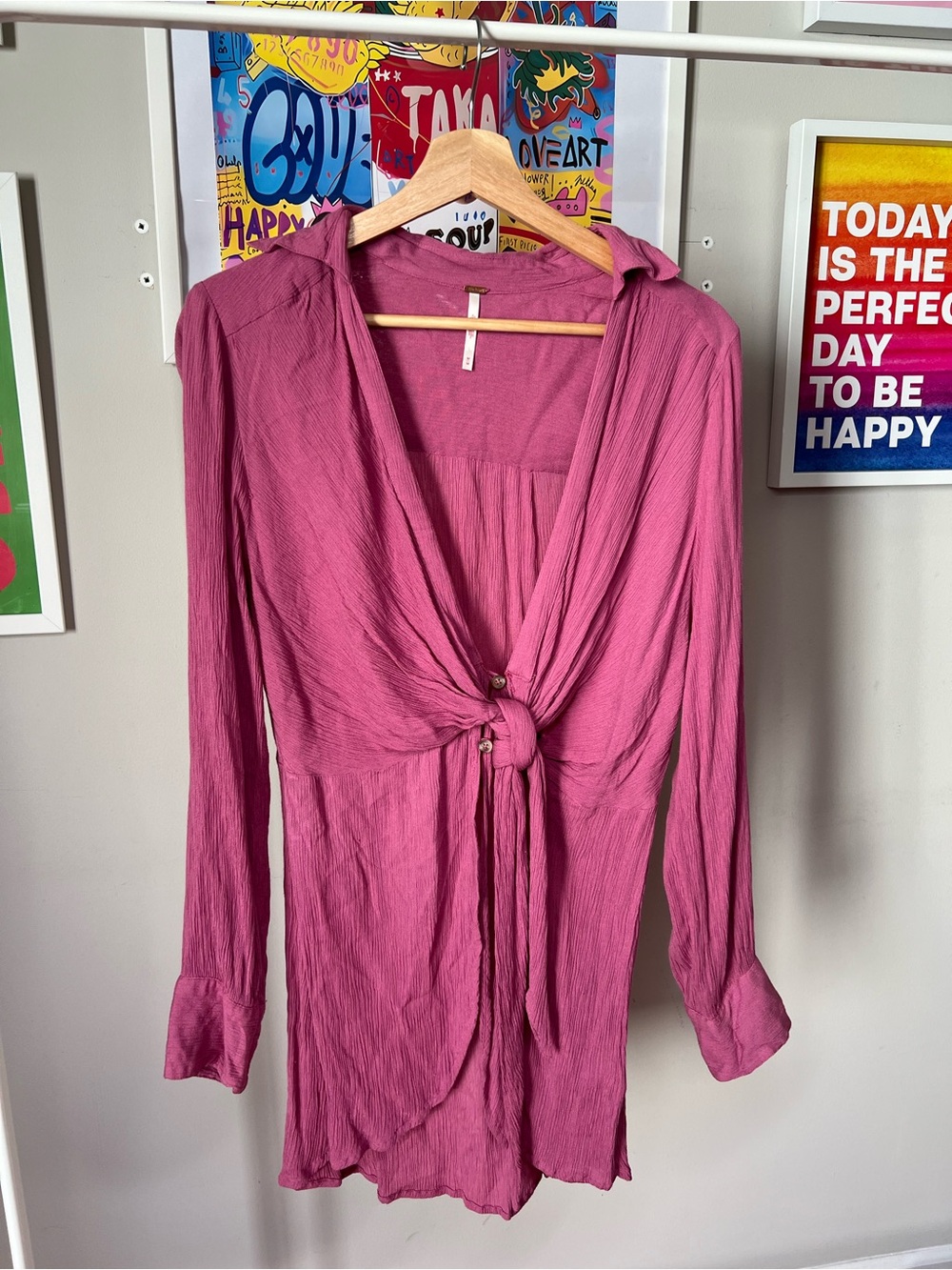 Free People Long Sleeve Twist-Front Tunic Dress in Dusty Rose